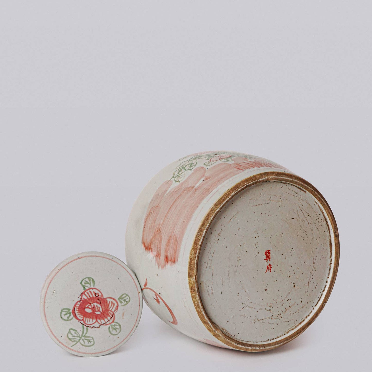 Pink and Green Porcelain Four Seasons Lidded Jar