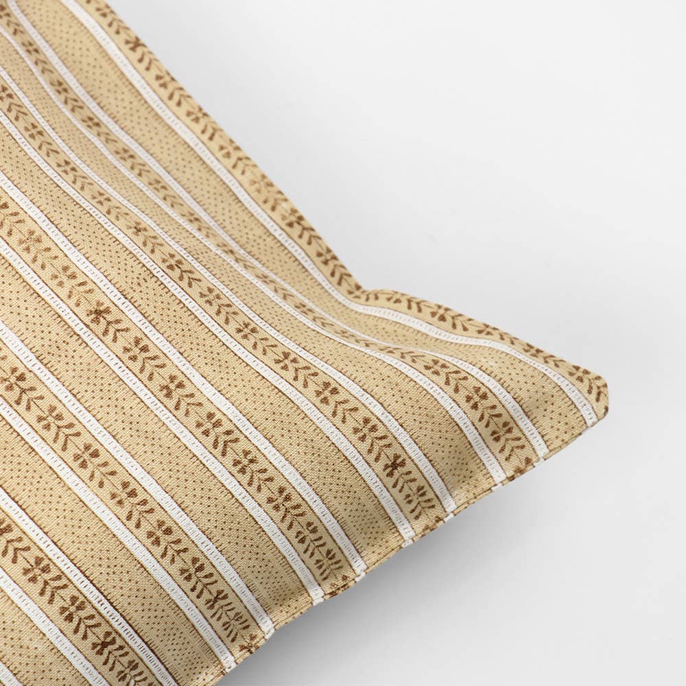 Linen Cushion Cover - Golden Floral Stripe