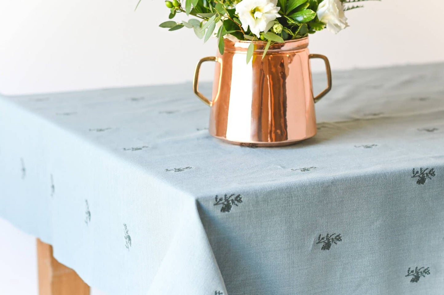 Blue Fleur Embroidered Tablecloth