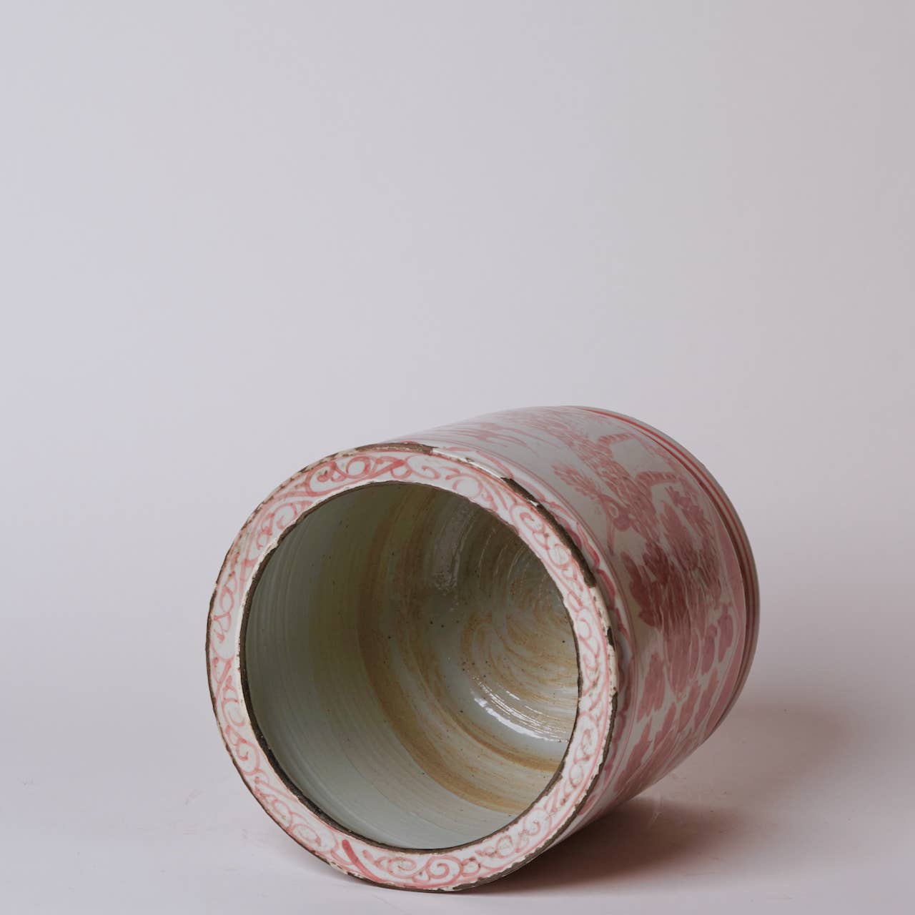 Rustic Peacock Red and White Porcelain Cachepot