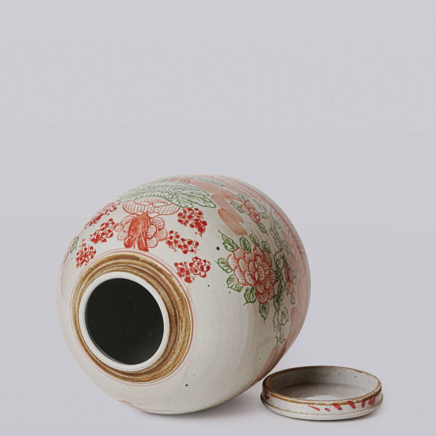 Pink and Green Porcelain Four Seasons Lidded Jar