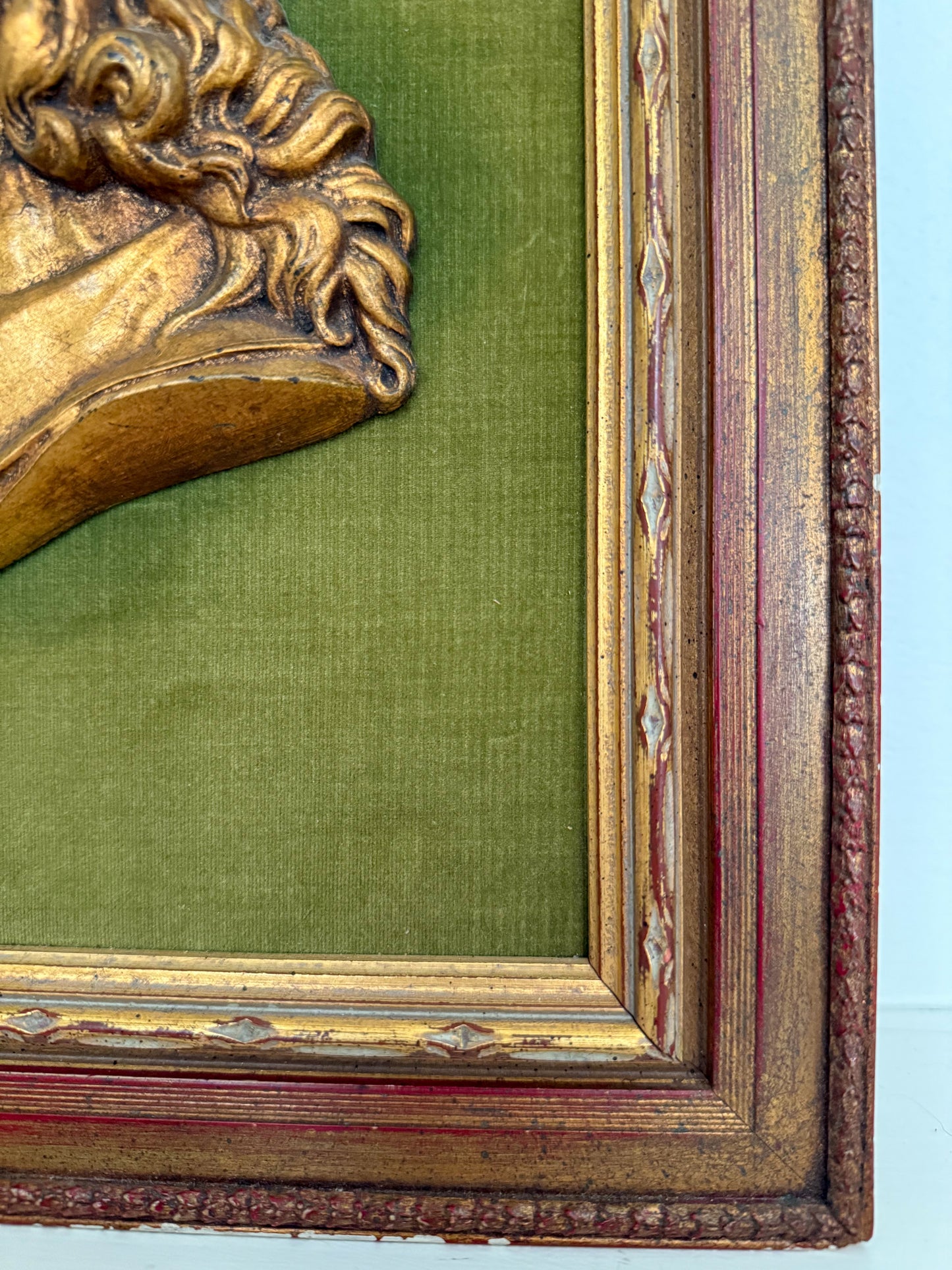 Framed Bronze Man on Green Velvet