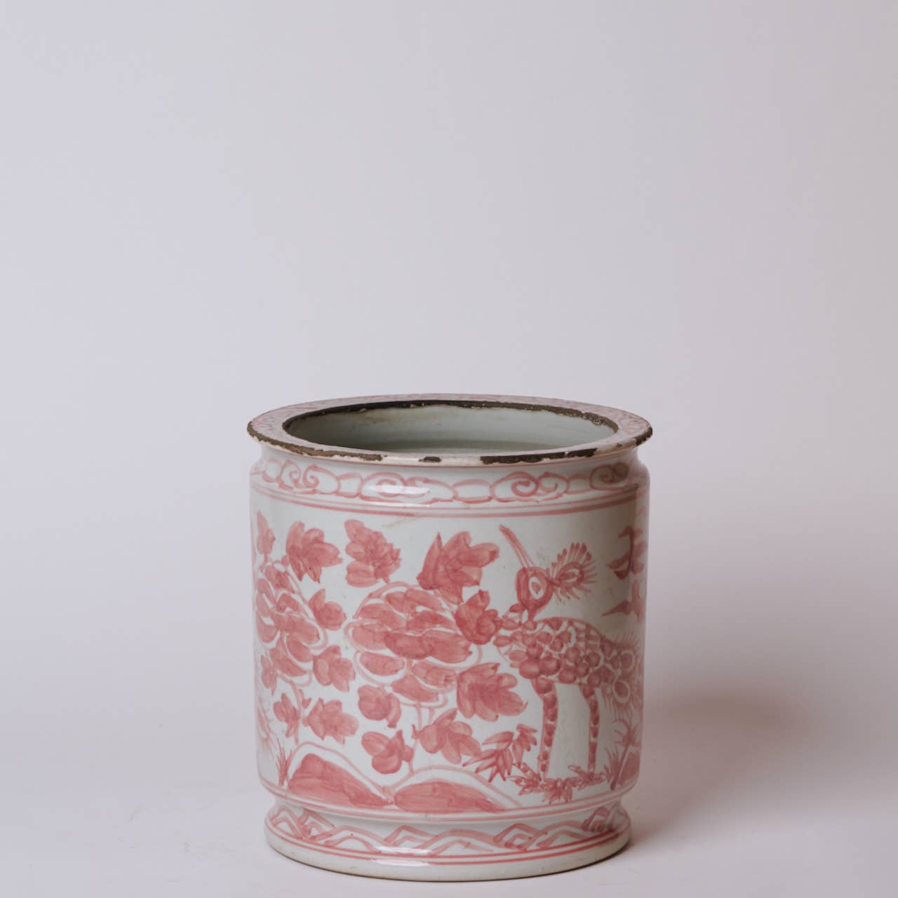 Rustic Peacock Red and White Porcelain Cachepot