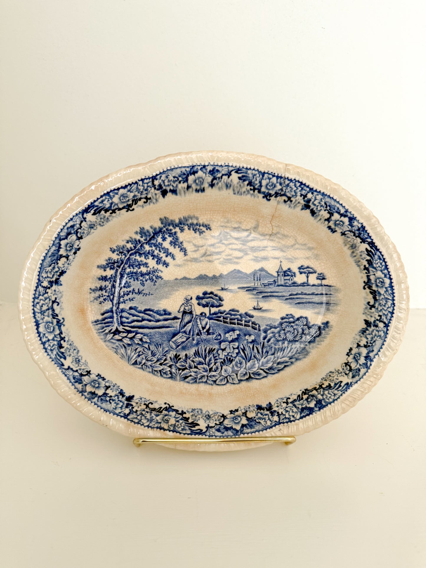 Antique Blue and White Serving Bowl