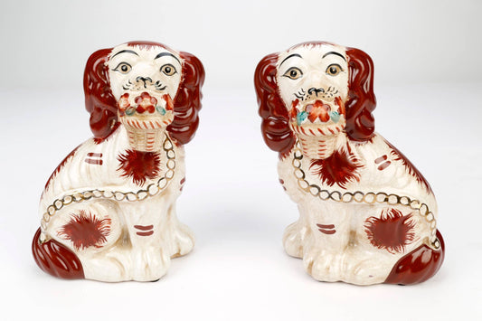 Staffordshire Dog Pair with Flower Baskets, Brown Finish