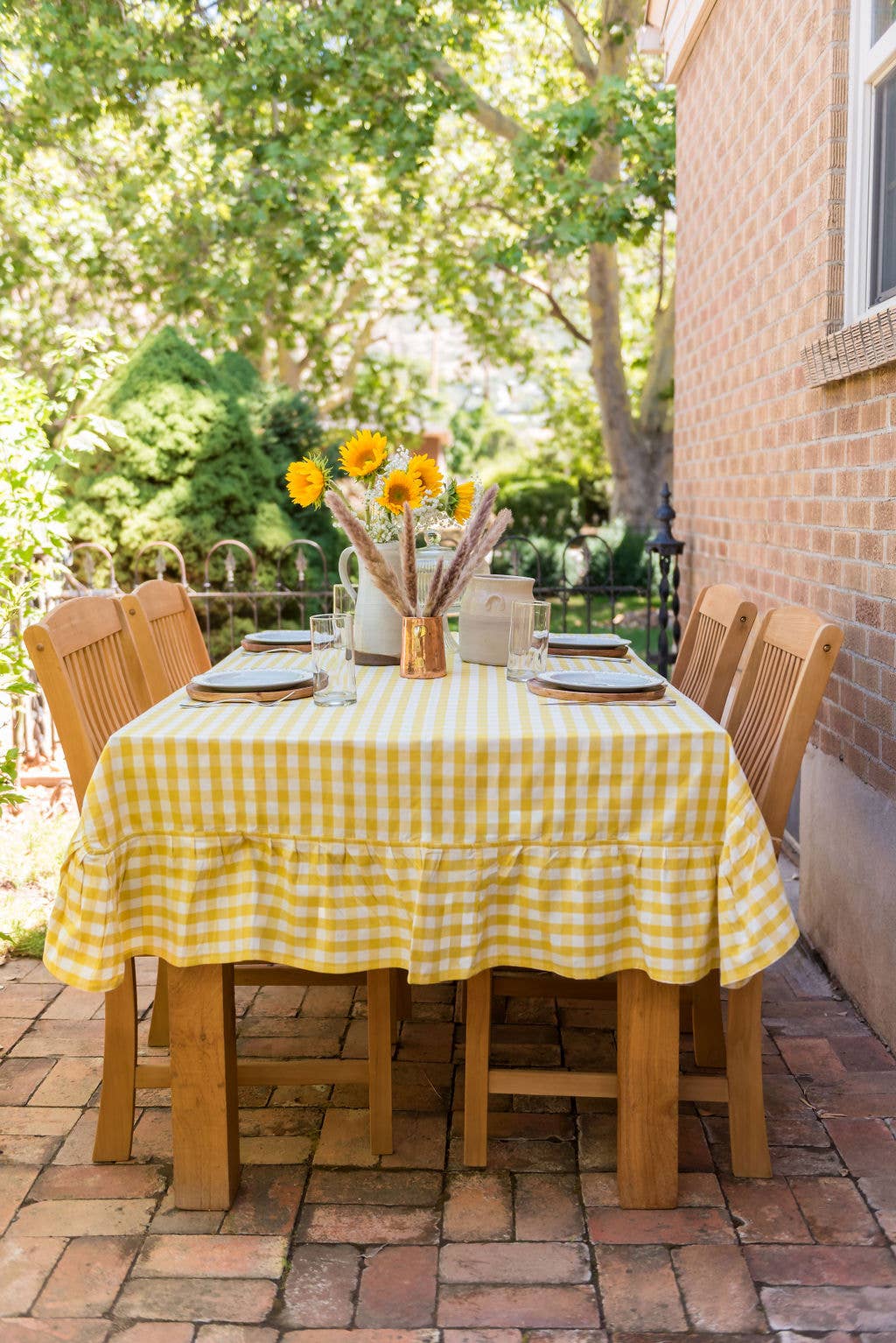 Yellow Ruffled Gingham Tablecloth