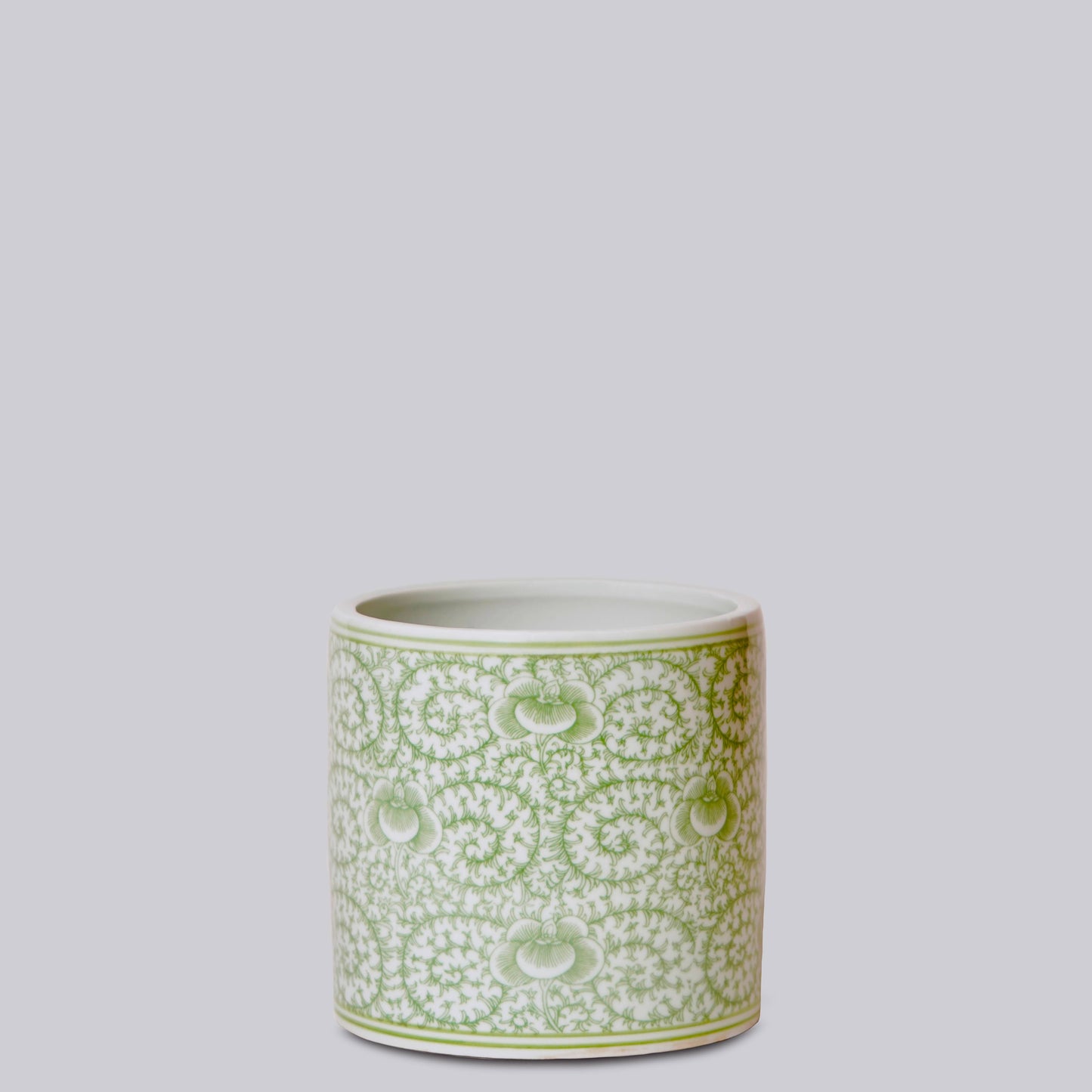 Green and White Porcelain Scrolling Peony Cachepot