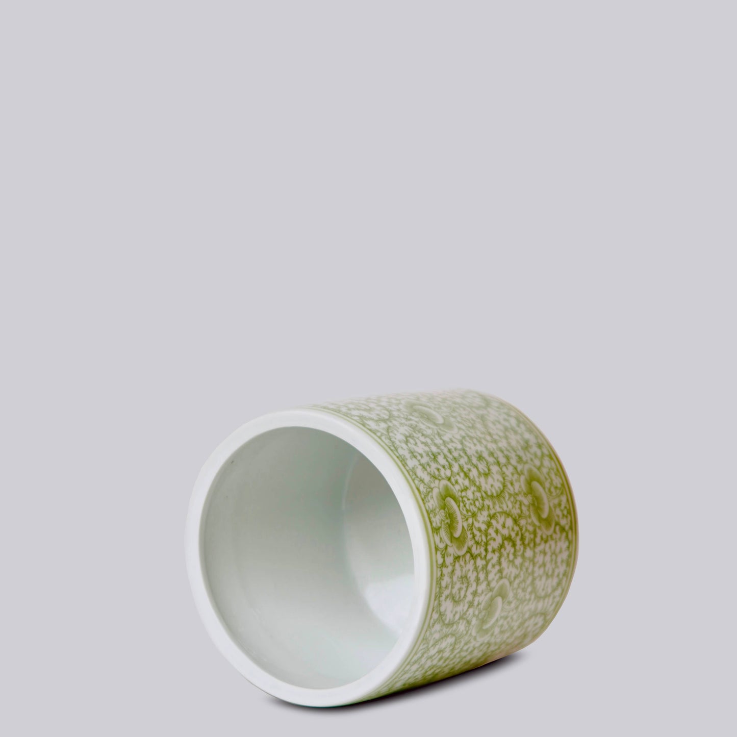 Green and White Porcelain Scrolling Peony Cachepot