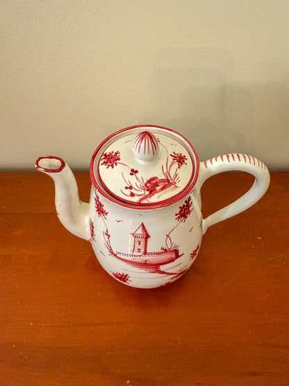 Red and White Italian Hand-Painted Teapot