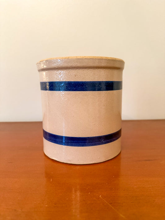 Stoneware Crock with Blue Stripes