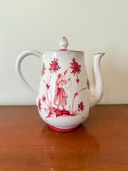 Red and White Italian Hand-Painted Teapot