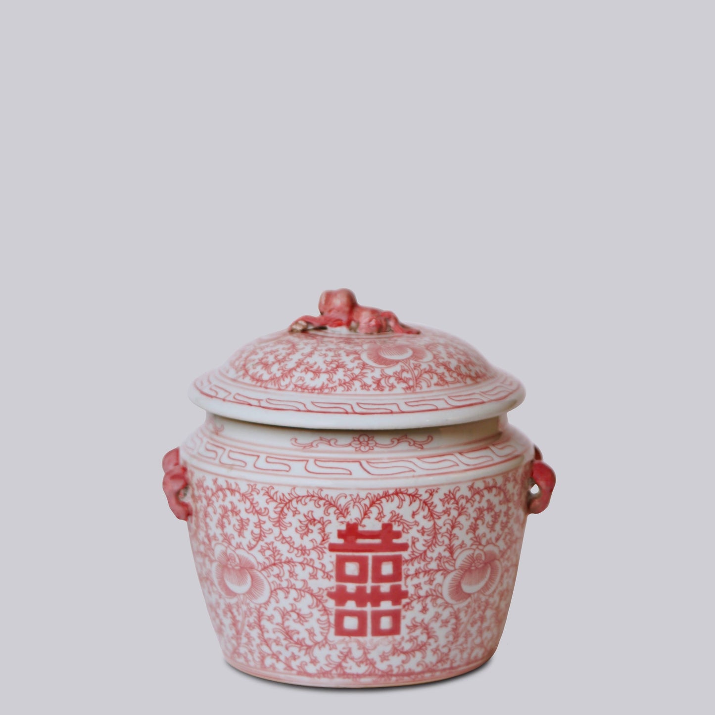 Red and White Porcelain Double Happiness Lug Jar