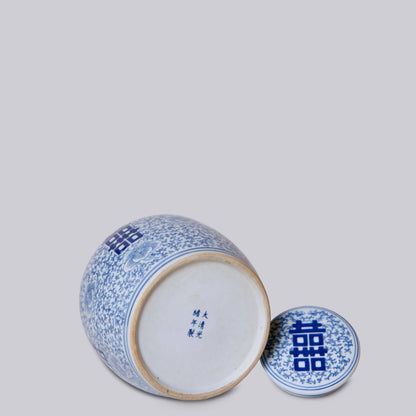 Double Happiness Blue and White Porcelain Jar