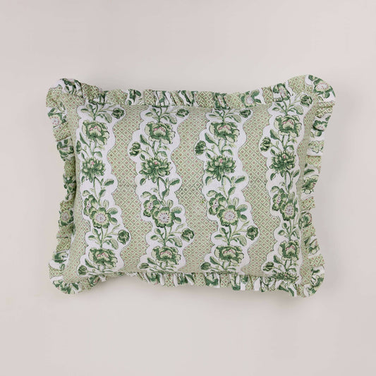 Ruffle Cushion - Green Blooming Trellis