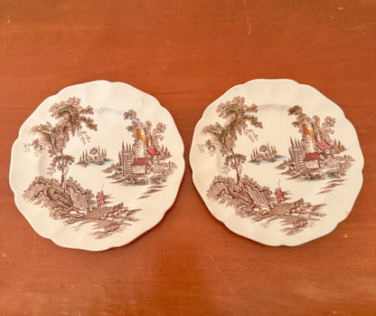 Pair of Johnson Brothers "The Old Mill" Scalloped Plates