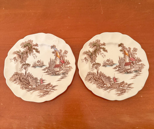 Pair of Johnson Brothers "The Old Mill" Scalloped Plates