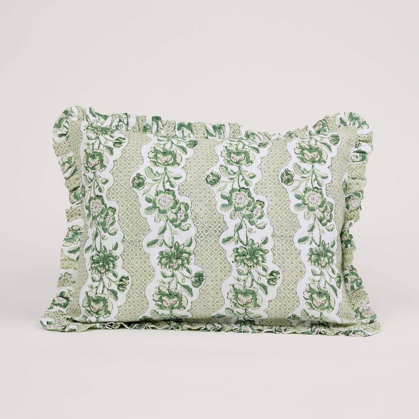 Ruffle Cushion - Green Blooming Trellis