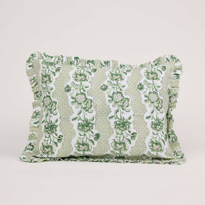 Ruffle Cushion - Green Blooming Trellis
