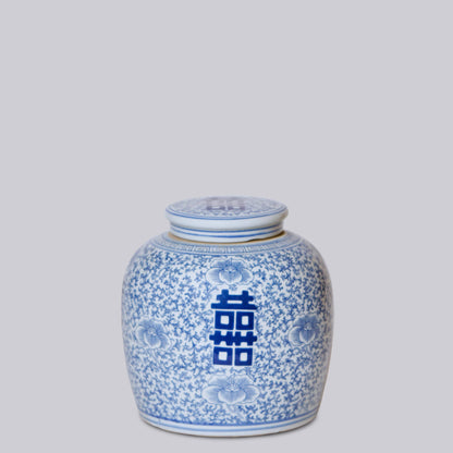 Double Happiness Blue and White Porcelain Jar