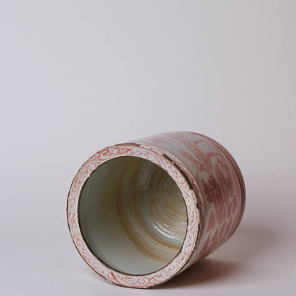 Rustic Peacock Red and White Porcelain Cachepot