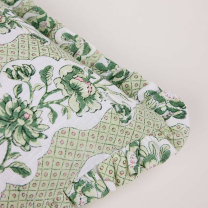 Ruffle Cushion - Green Blooming Trellis