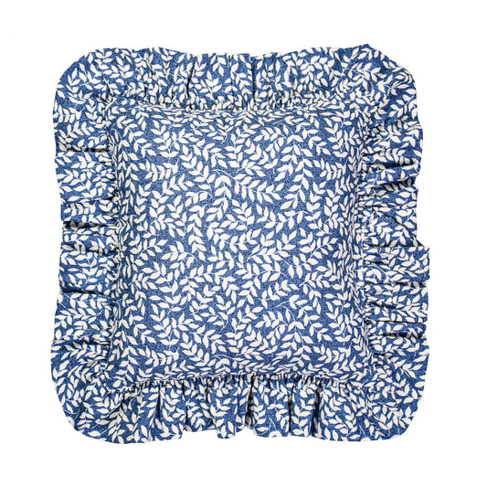 Blue Leaf Ruffled Pillow