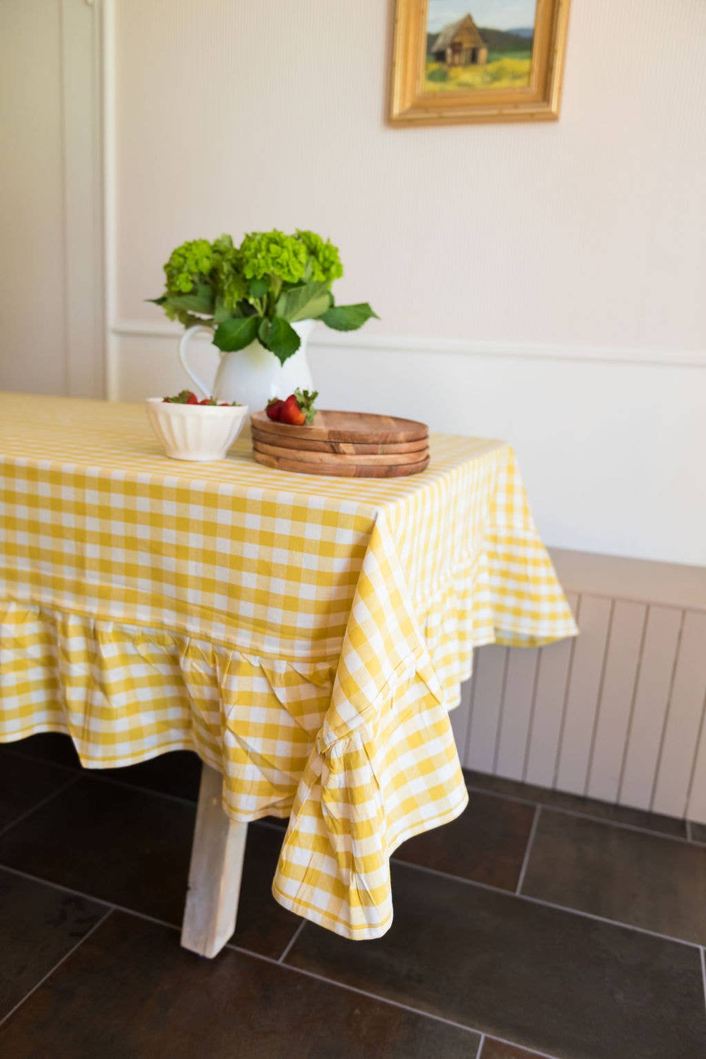 Yellow Ruffled Gingham Tablecloth