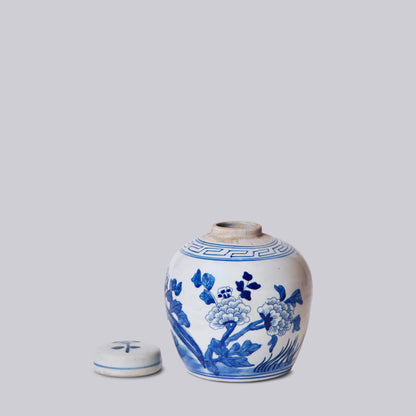 Blue and White Porcelain Pheasant Lidded Round Storage Jar