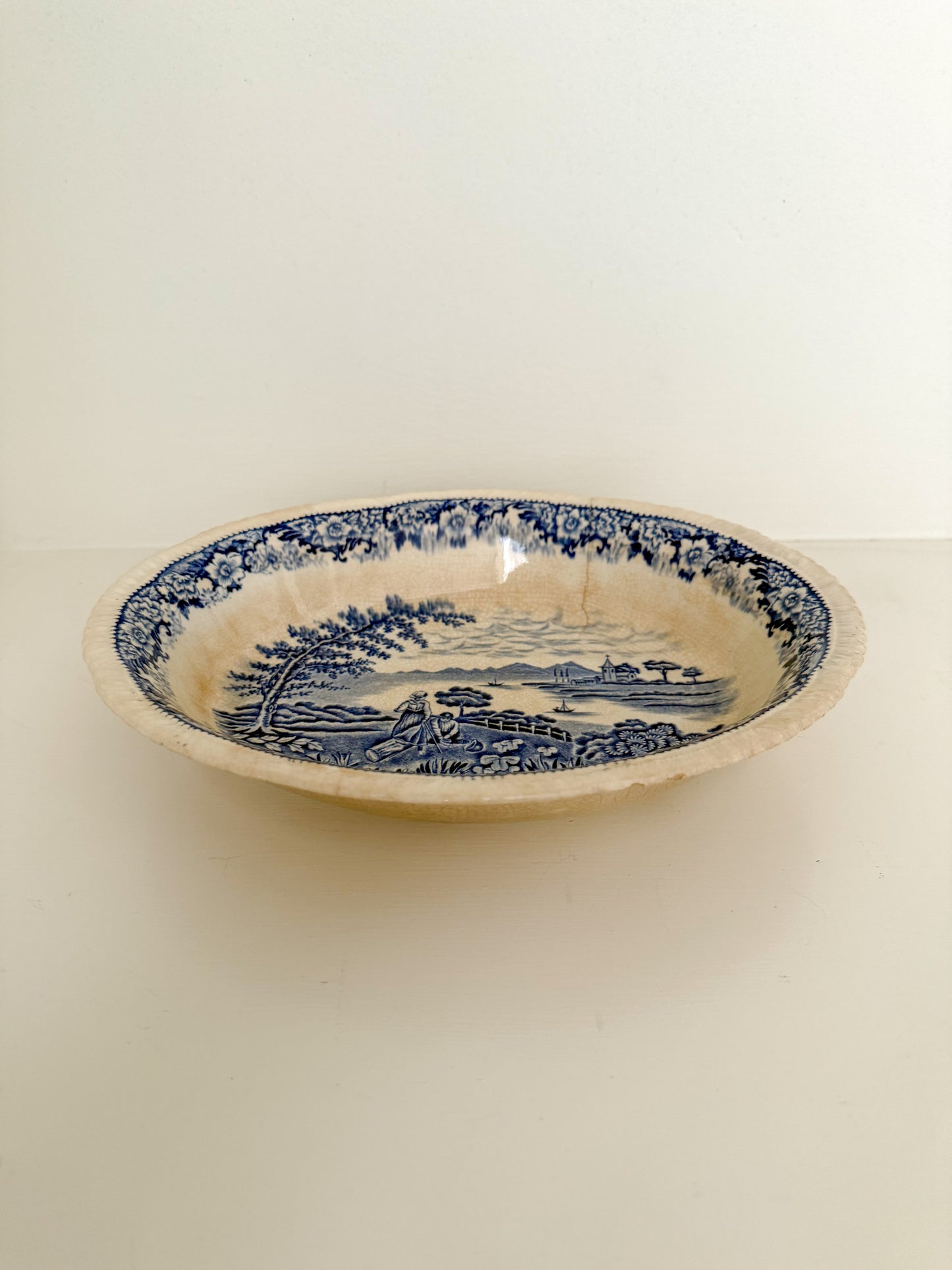 Antique Blue and White Serving Bowl