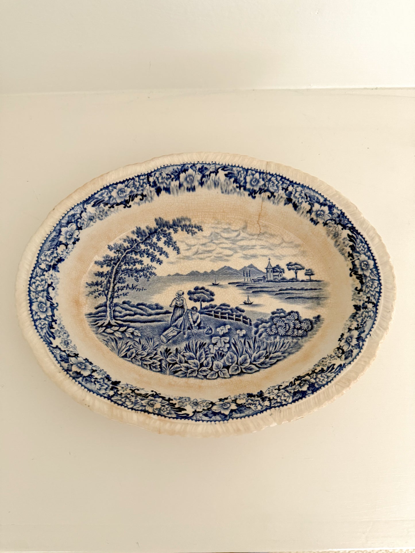 Antique Blue and White Serving Bowl