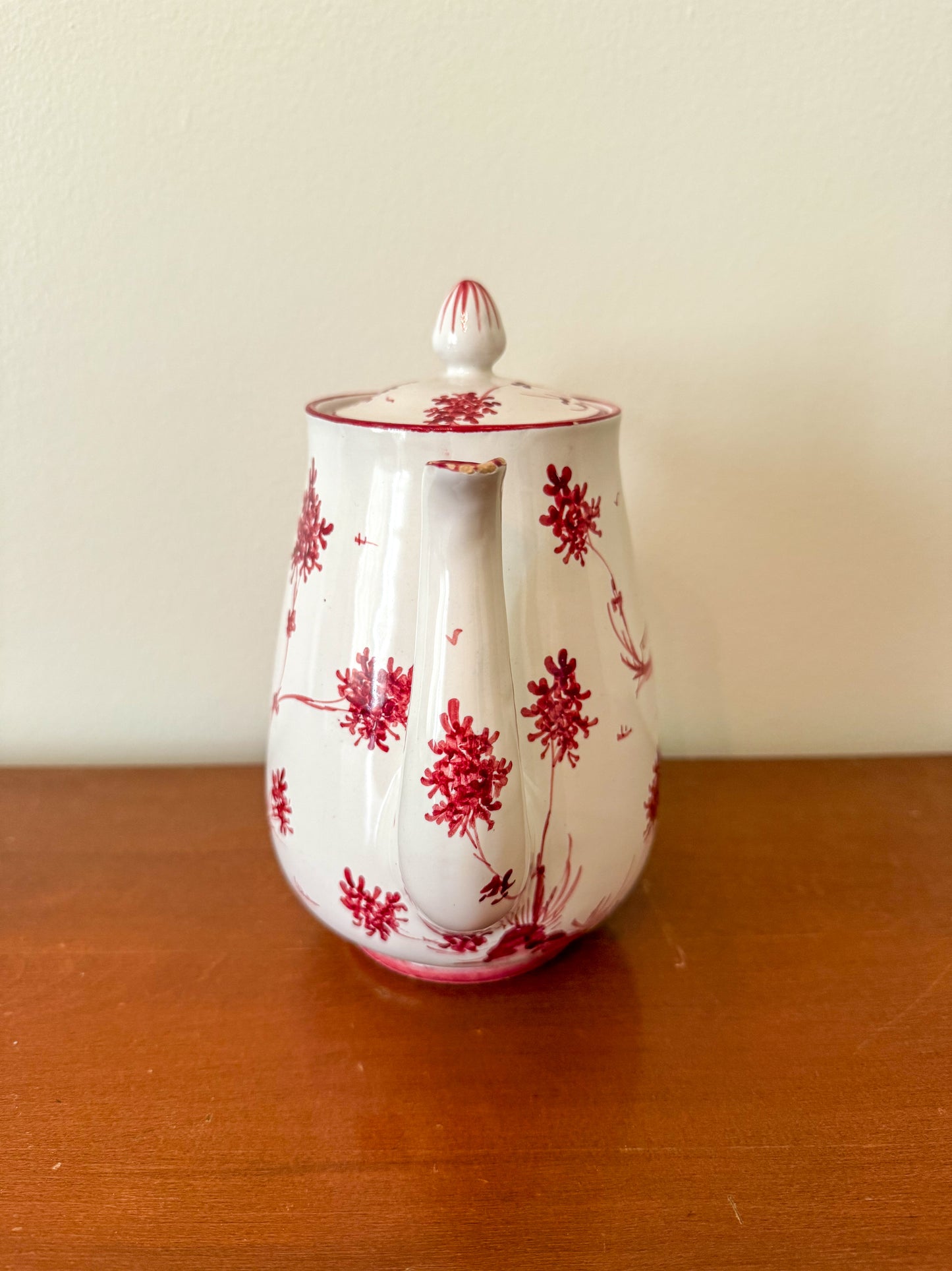 Red and White Italian Hand-Painted Teapot