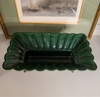 Green Scalloped Planter with Gold Stand