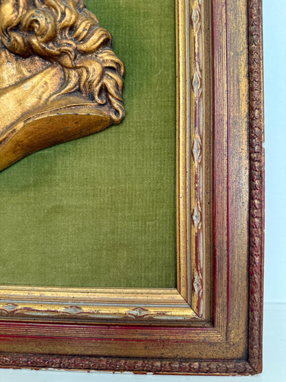 Framed Bronze Man on Green Velvet
