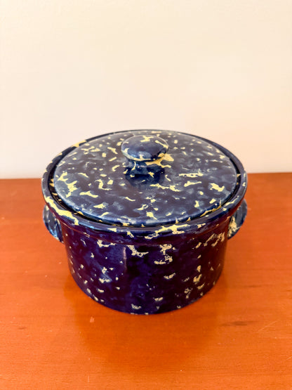 Blue and Yellow Spongeware Pot with Lid