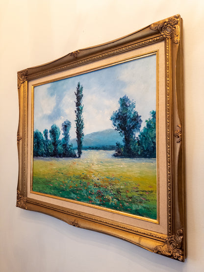 Large Landscape Painting with Gold Frame