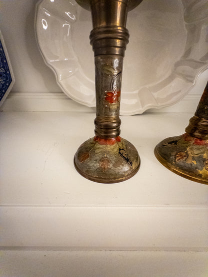 Pair of Hand-Painted Candlesticks