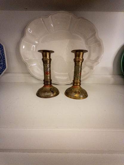 Pair of Hand-Painted Candlesticks