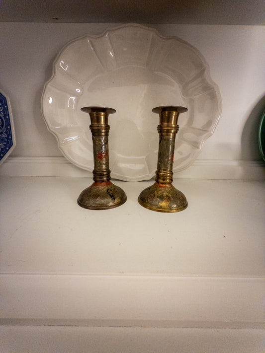 Pair of Hand-Painted Candlesticks