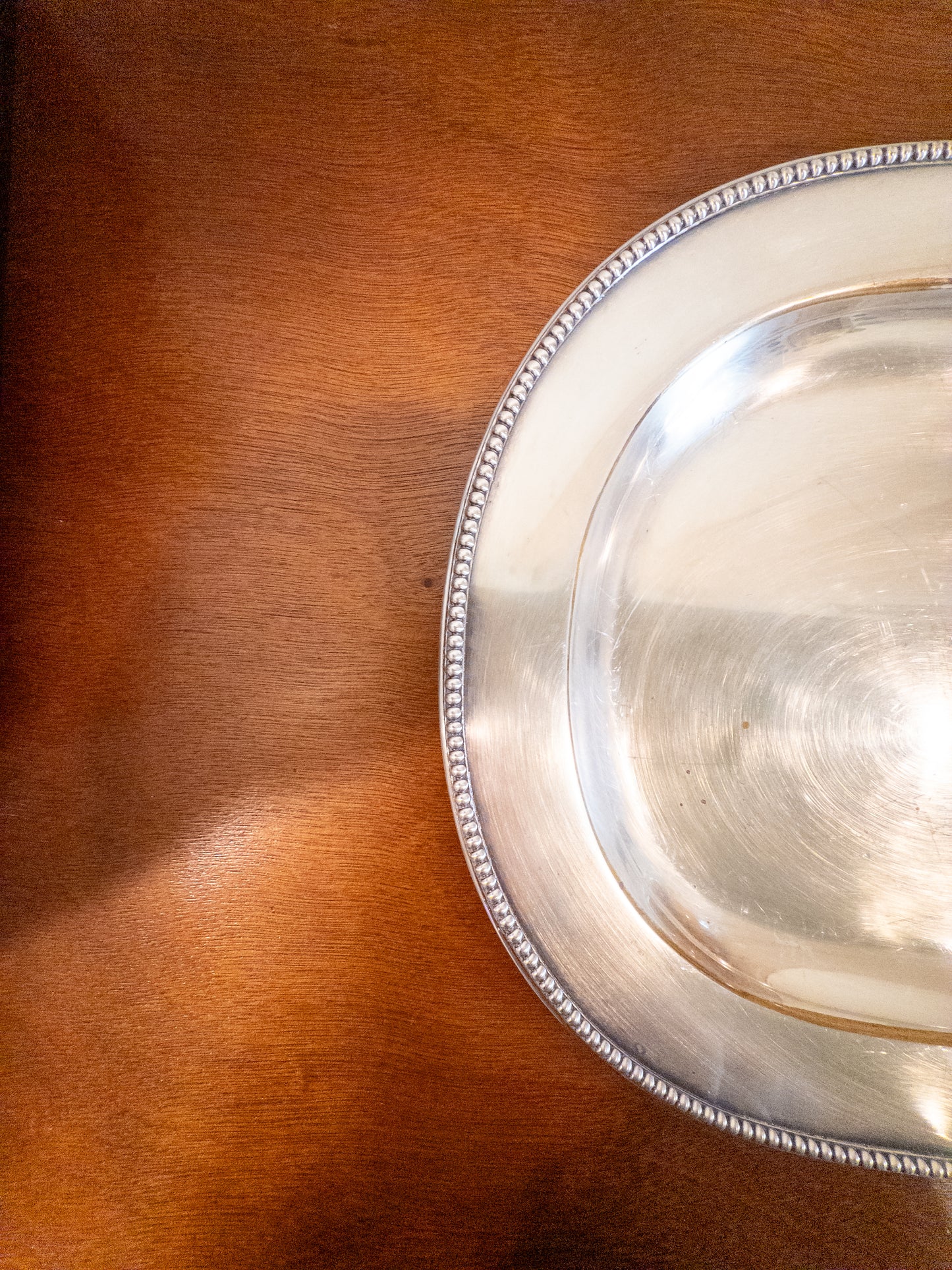 Large Silver Platter with Beaded Edge