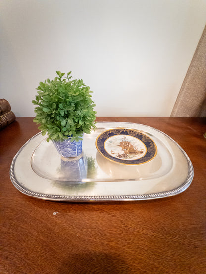 Large Silver Platter with Beaded Edge