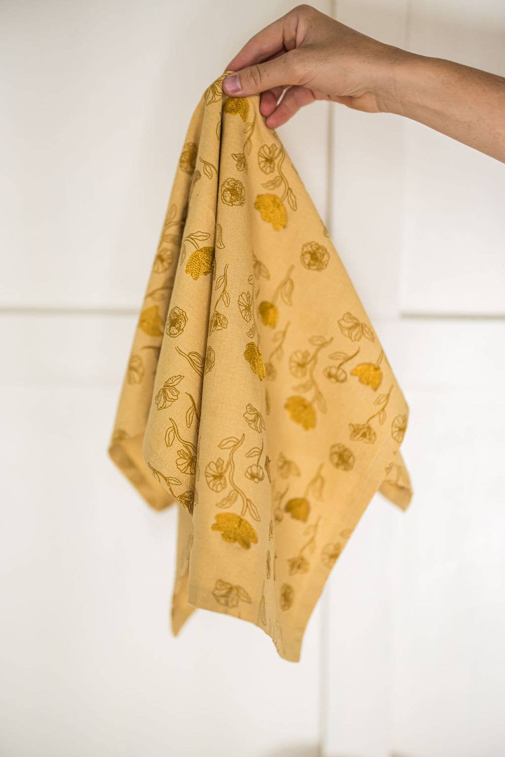 Yellow Poppy Embroidered Tea Towel