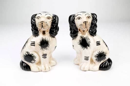 Staffordshire Dog Pair, Black and White with Brown Finish