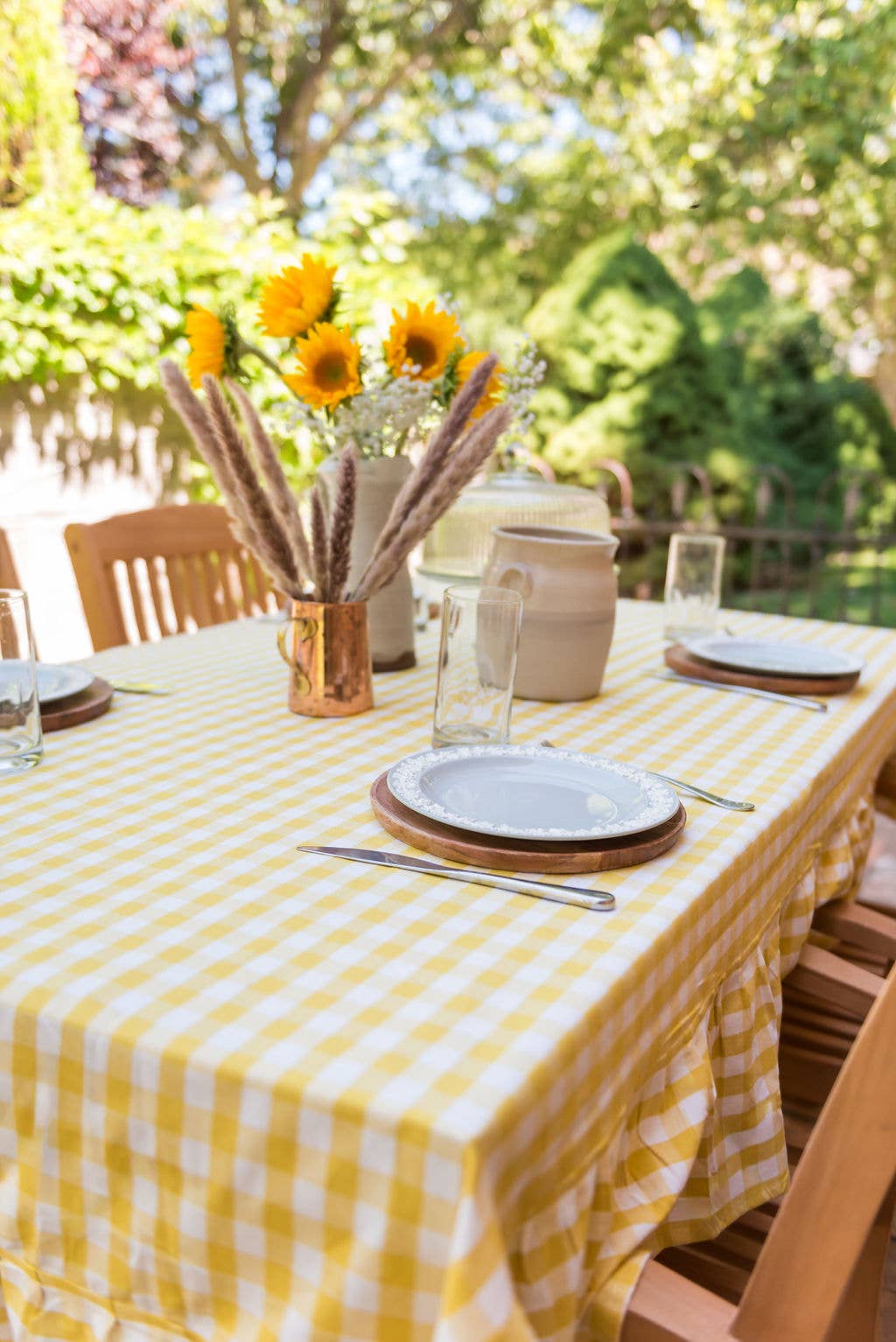 Yellow Ruffled Gingham Tablecloth