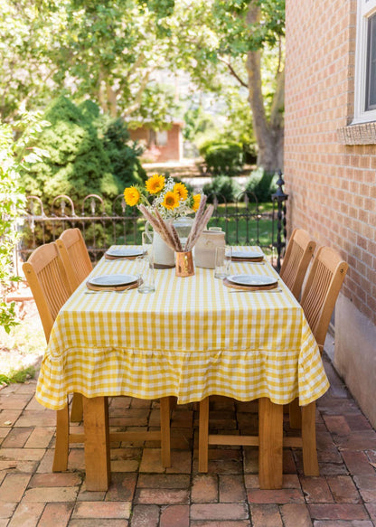 Yellow Ruffled Gingham Tablecloth