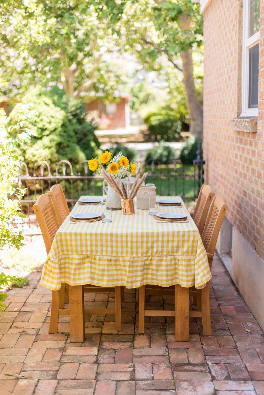 Yellow Ruffled Gingham Tablecloth