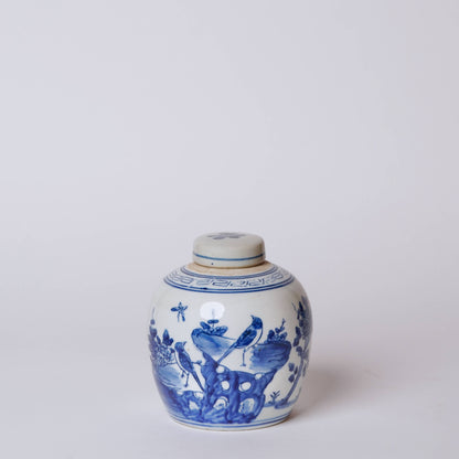 Blue and White Porcelain Pheasant Lidded Round Storage Jar