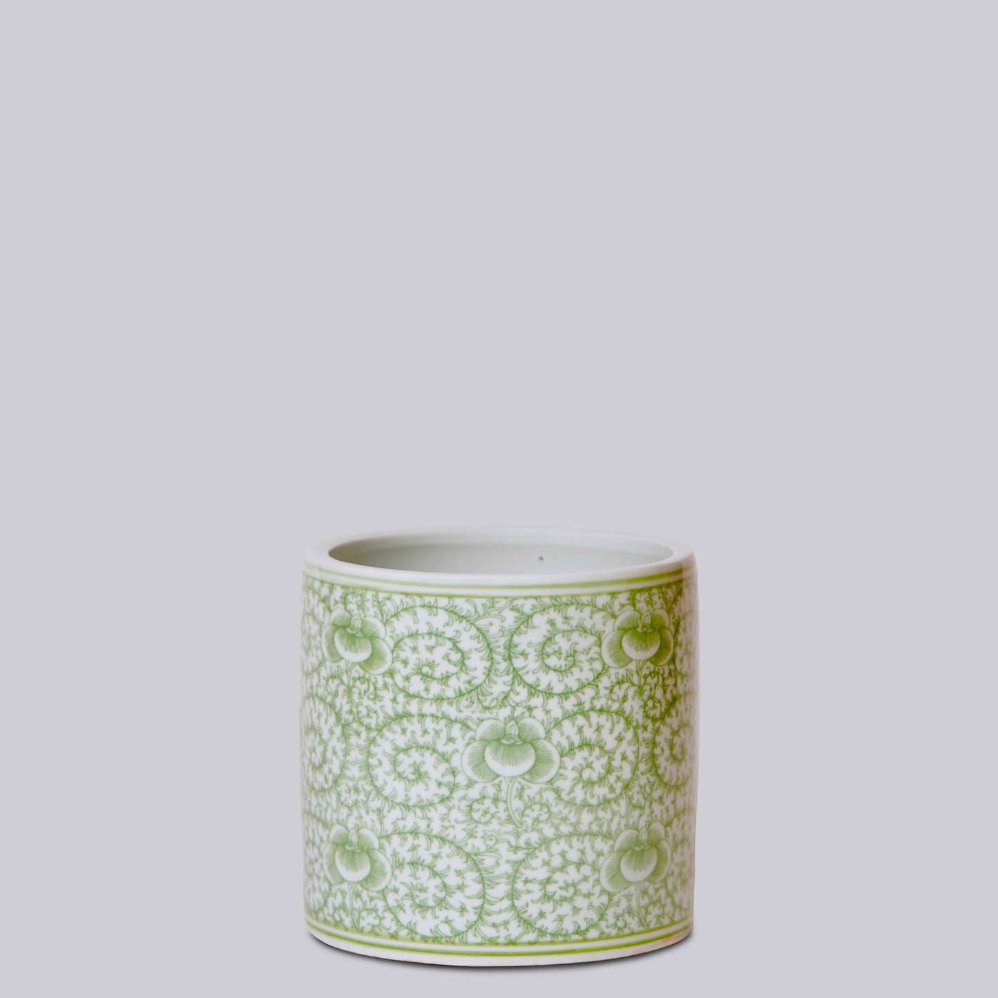 Green and White Porcelain Scrolling Peony Cachepot