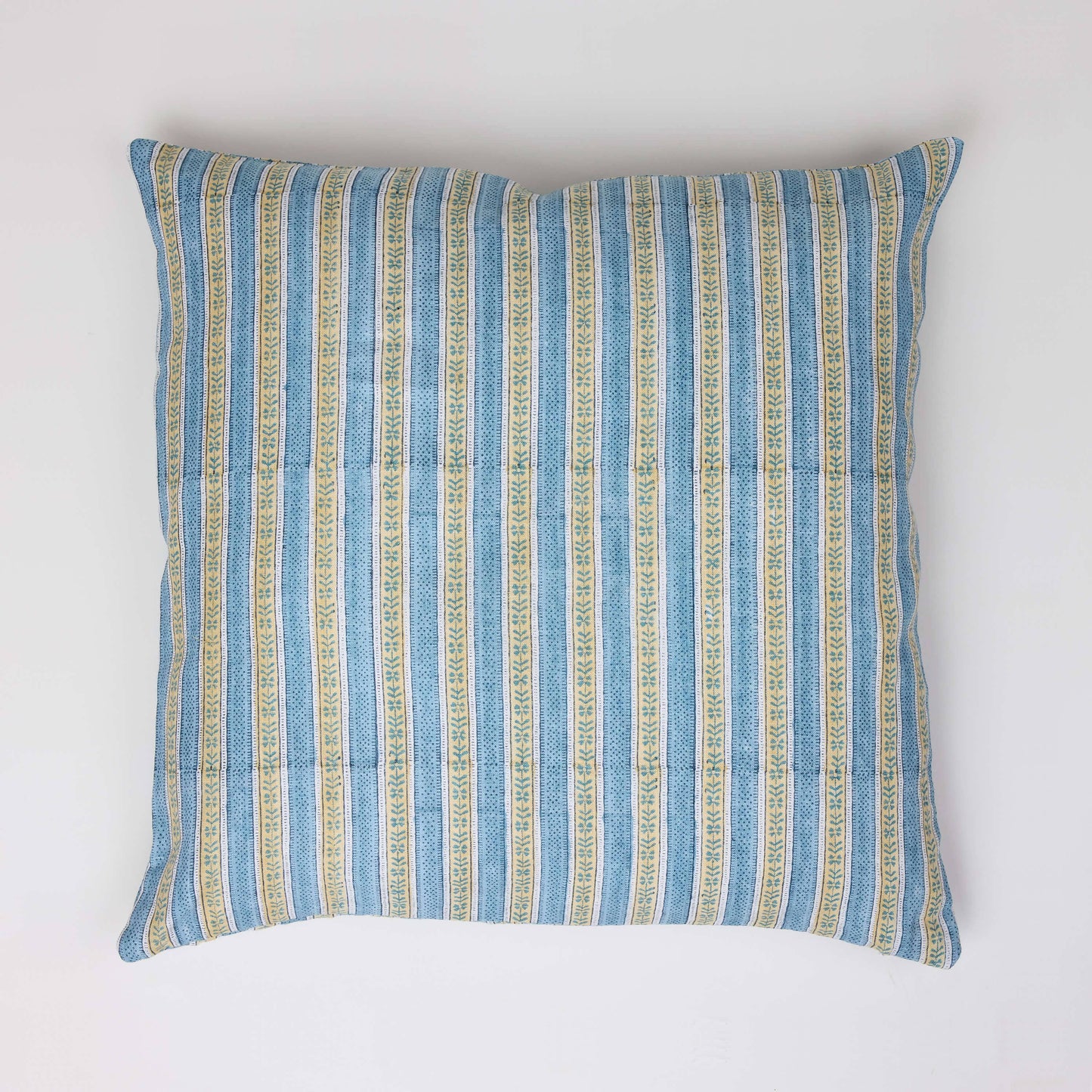 Linen Cushion Cover - Blue Floral Stripe