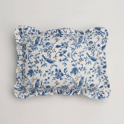 Ruffled Cushion Cover - Blue Robin & Peony