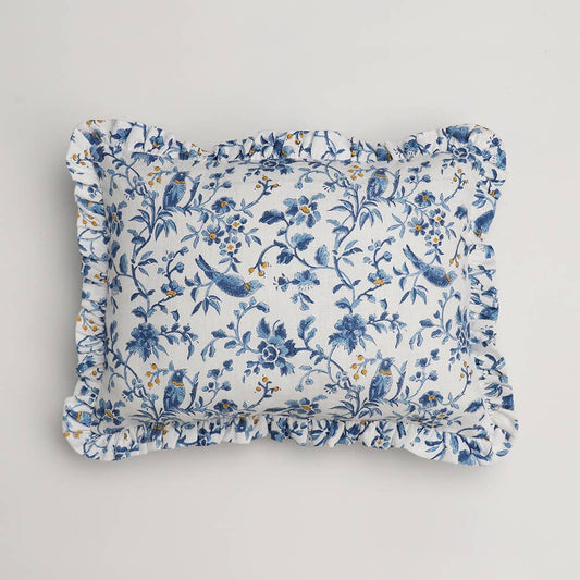 Ruffled Cushion Cover - Blue Robin & Peony